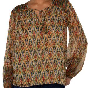 NWT Liverpool Long Sleeve Double Layer Tie Front Woven Blouse